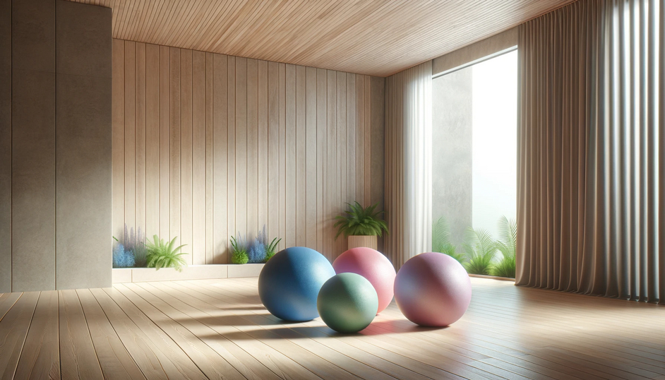 Various Sizes of Yoga Balls in a Room