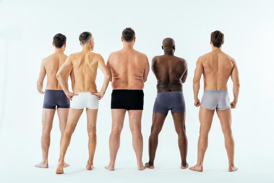 Men in yoga shorts.